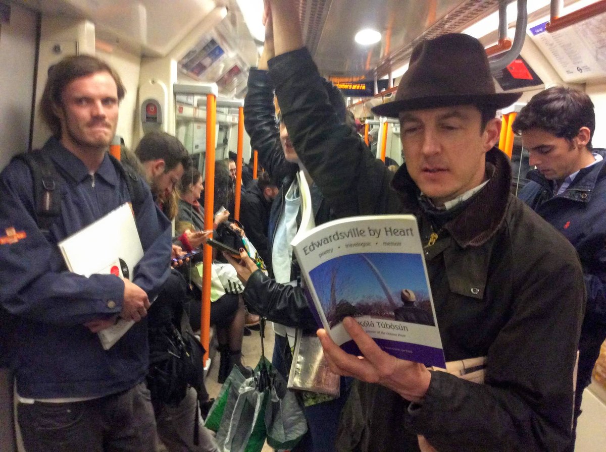 A reader with Edwardsville by Heart on the London Underground, November 2018